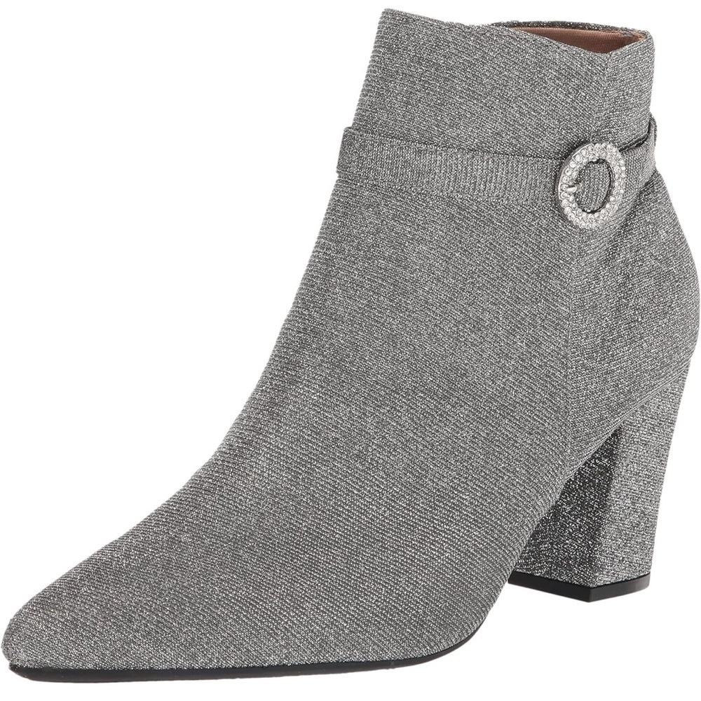 Life Stride Pewter Shimmer Pointed Toe Block Heel Silver Ankle Boot Bootie - Picture 2 of 13